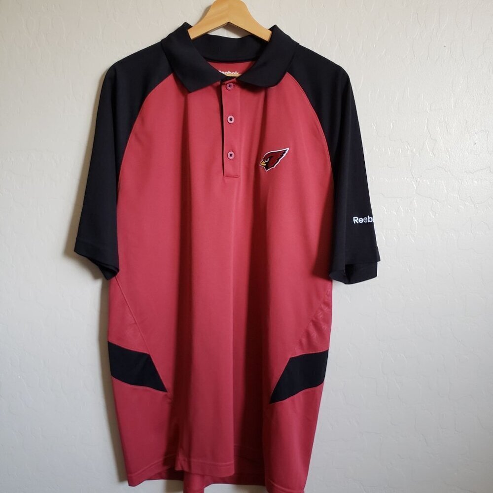 Reebok NFL Colorblock Polo Shirt Arizona Cardinals Embroidered Black/Red Men's M